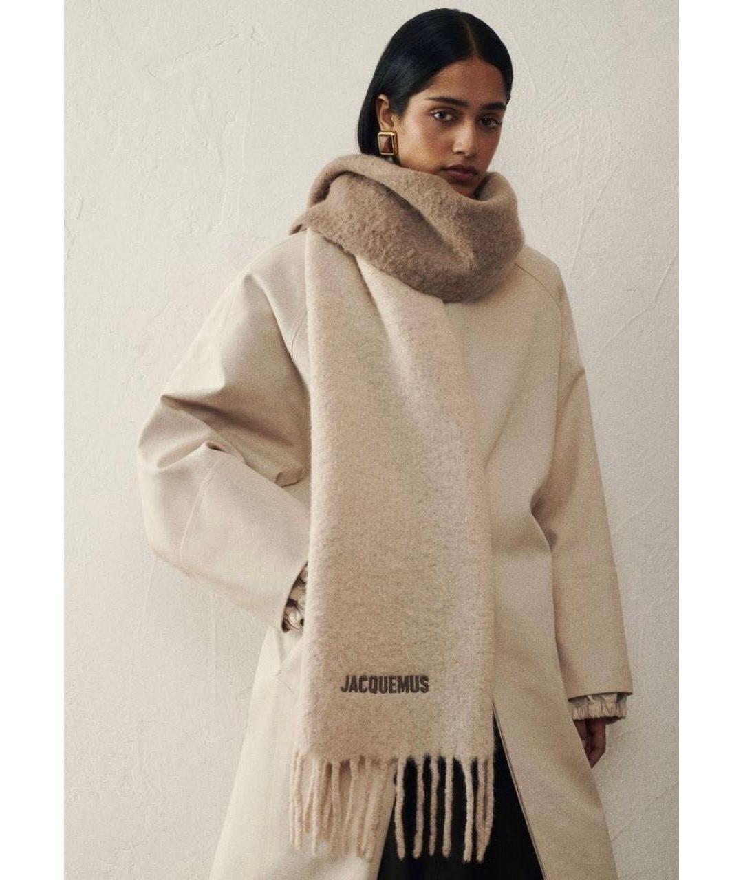 JACQUEMUS Бежевый шерстяной шарф, фото 4