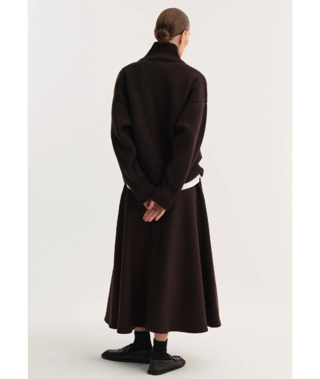 ROHE Коричневая шерстяная юбка миди, фото 3