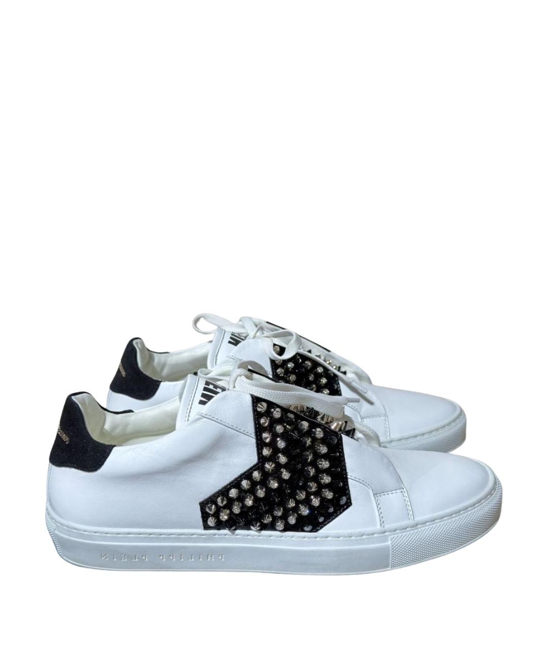 PHILIPP PLEIN Белые кожаные кеды, фото 1