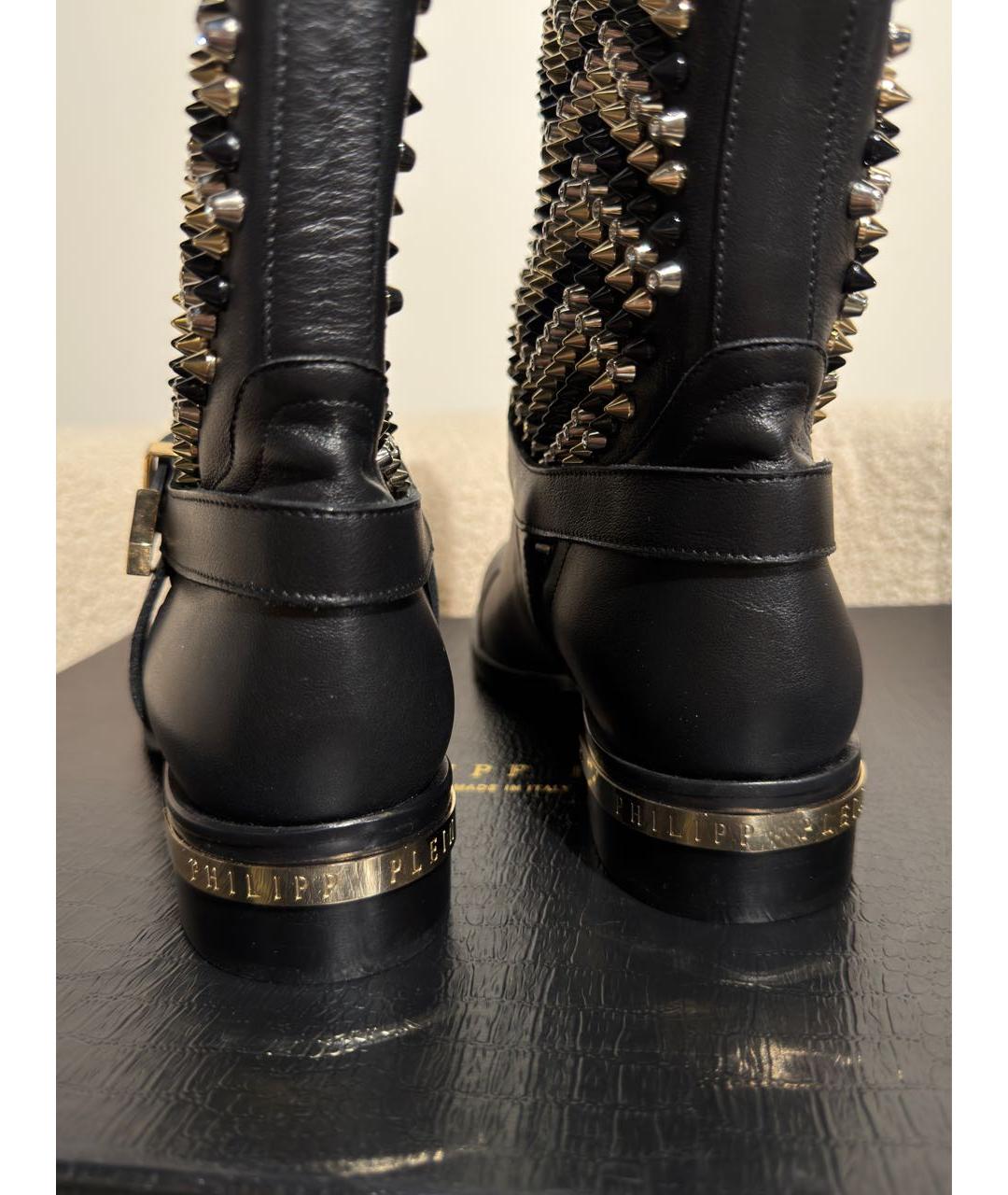 PHILIPP PLEIN Черные кожаные сапоги, фото 4