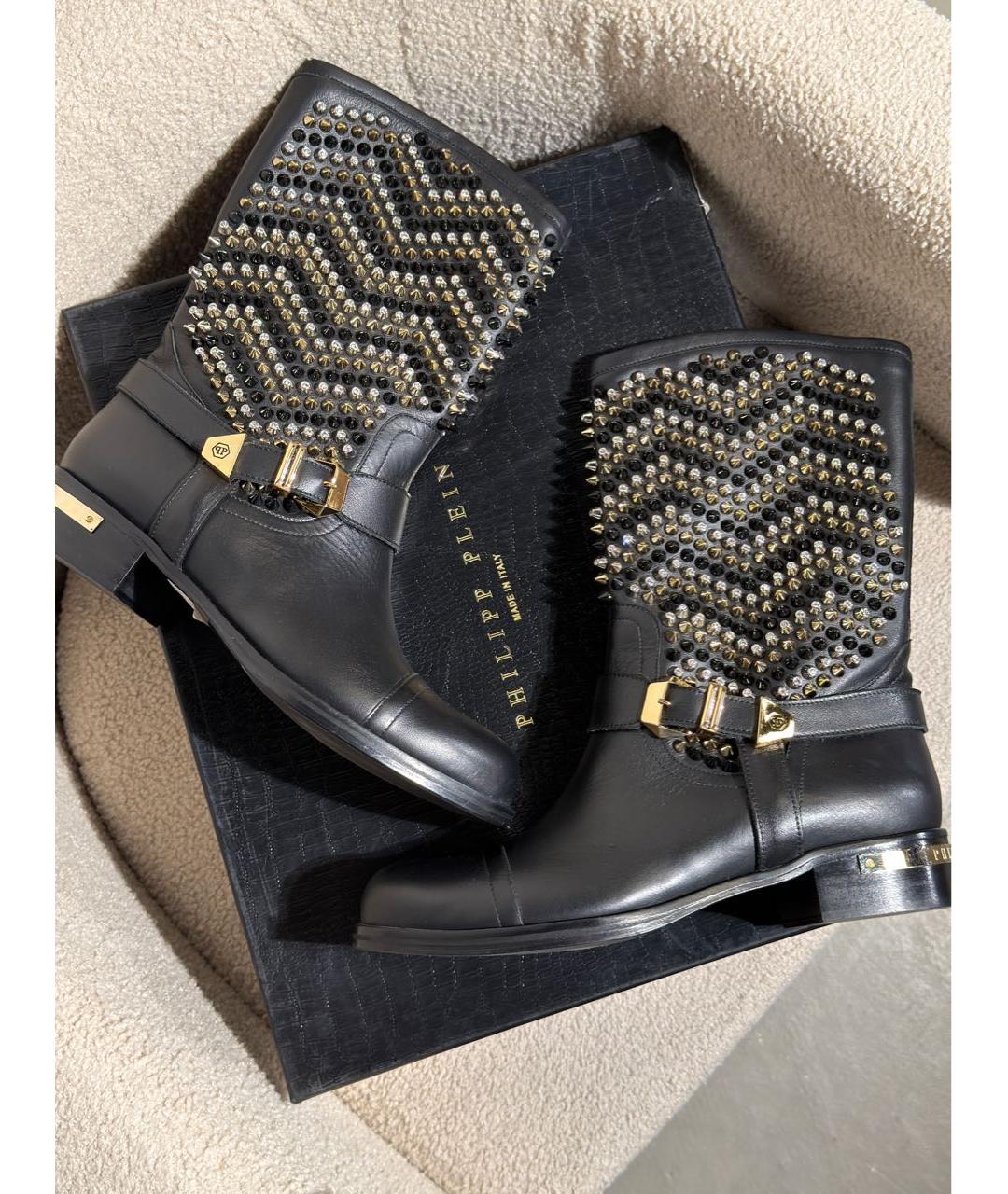 PHILIPP PLEIN Черные кожаные сапоги, фото 8