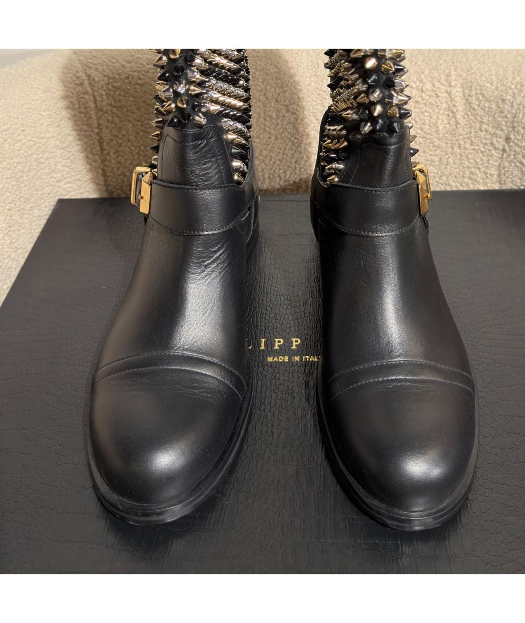 PHILIPP PLEIN Черные кожаные сапоги, фото 3