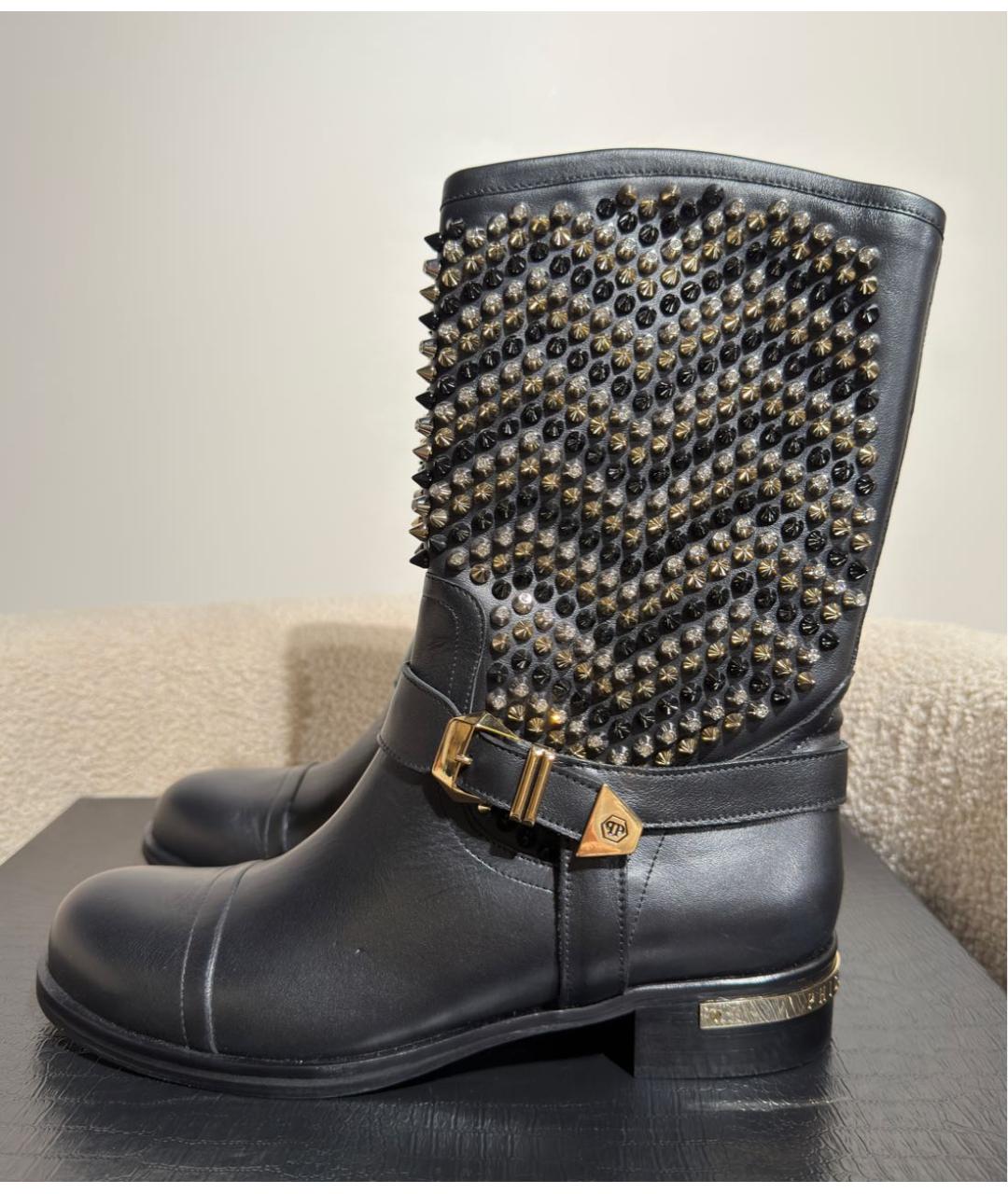 PHILIPP PLEIN Черные кожаные сапоги, фото 9