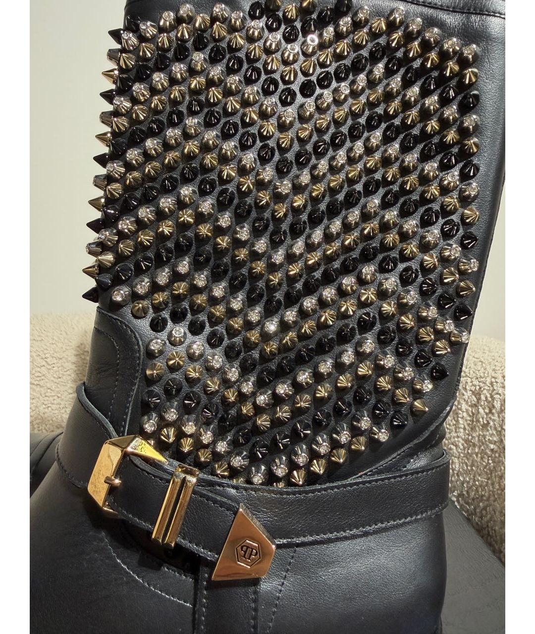 PHILIPP PLEIN Черные кожаные сапоги, фото 6
