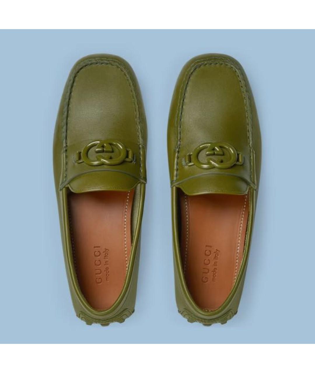 GUCCI Хаки кожаные мокасины, фото 2