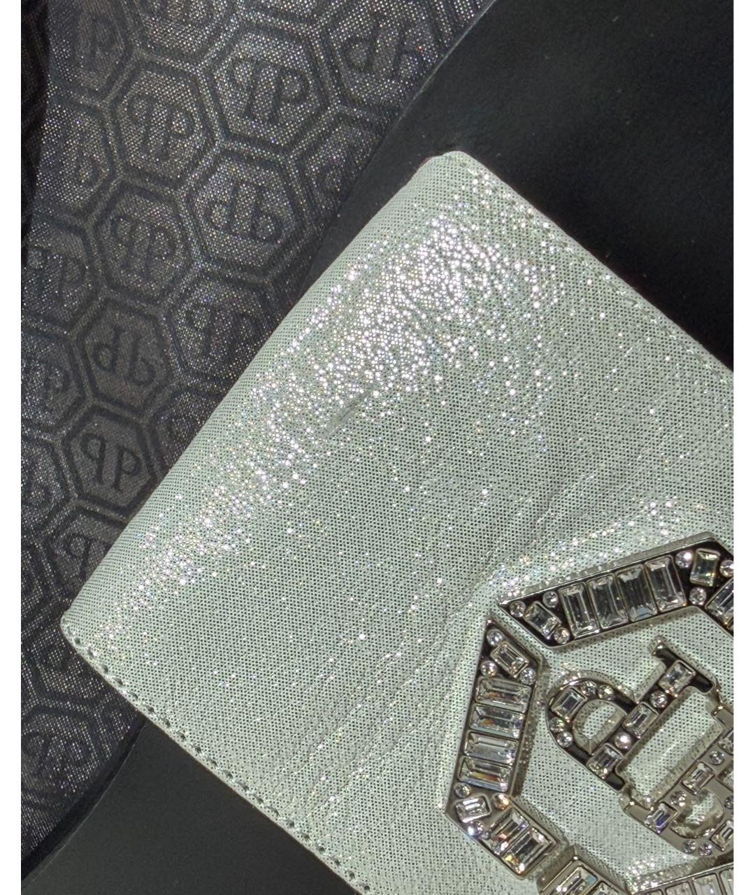 PHILIPP PLEIN Серебряные кожаные шлепанцы, фото 8