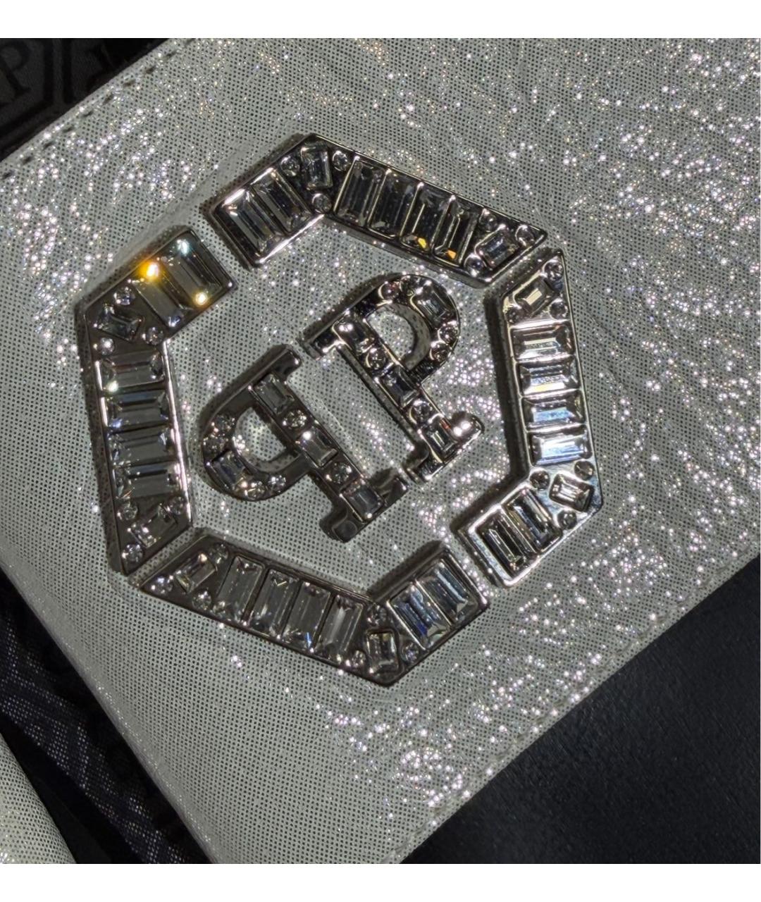 PHILIPP PLEIN Серебряные кожаные шлепанцы, фото 7