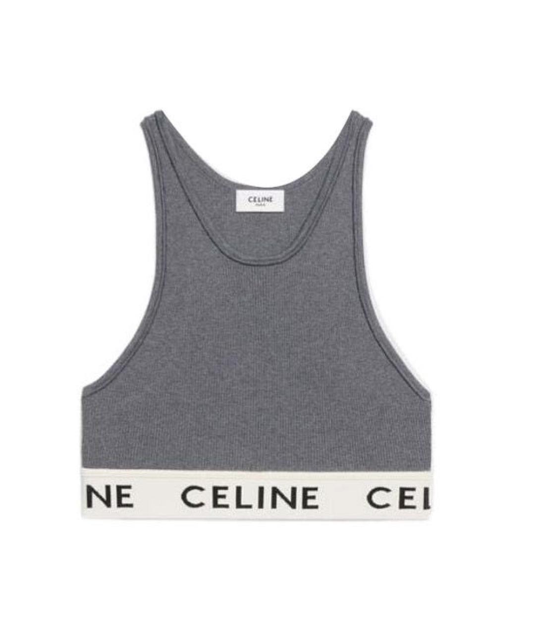 CELINE Серая хлопко-эластановая футболка, фото 6