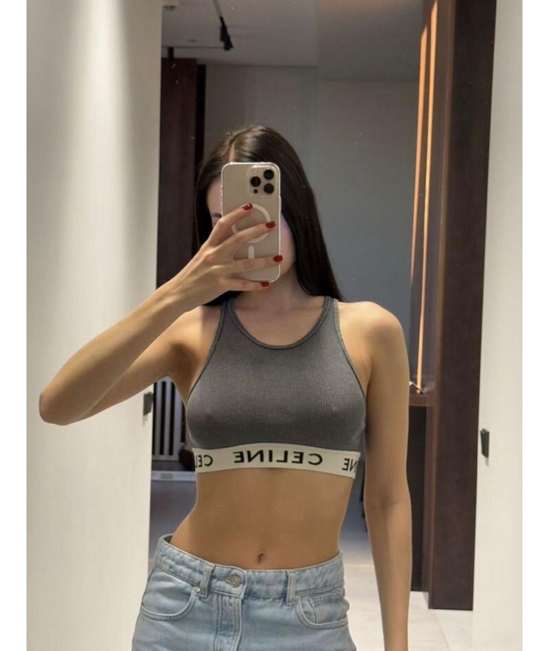 CELINE Серая хлопко-эластановая футболка, фото 2