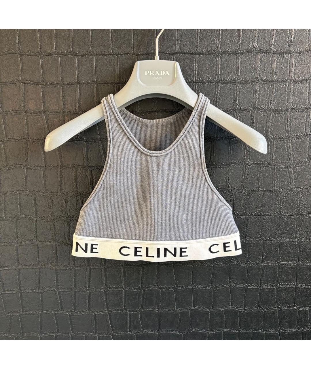 CELINE Серая хлопко-эластановая футболка, фото 3