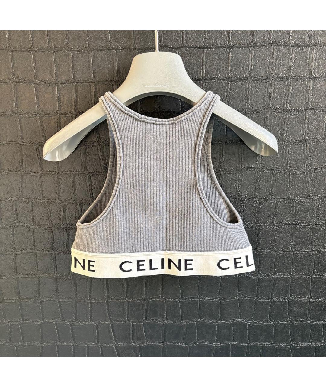 CELINE Серая хлопко-эластановая футболка, фото 4