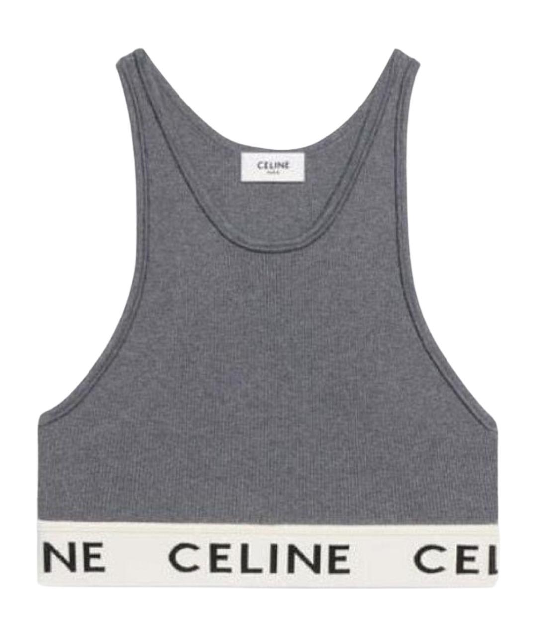 CELINE Серая хлопко-эластановая футболка, фото 7