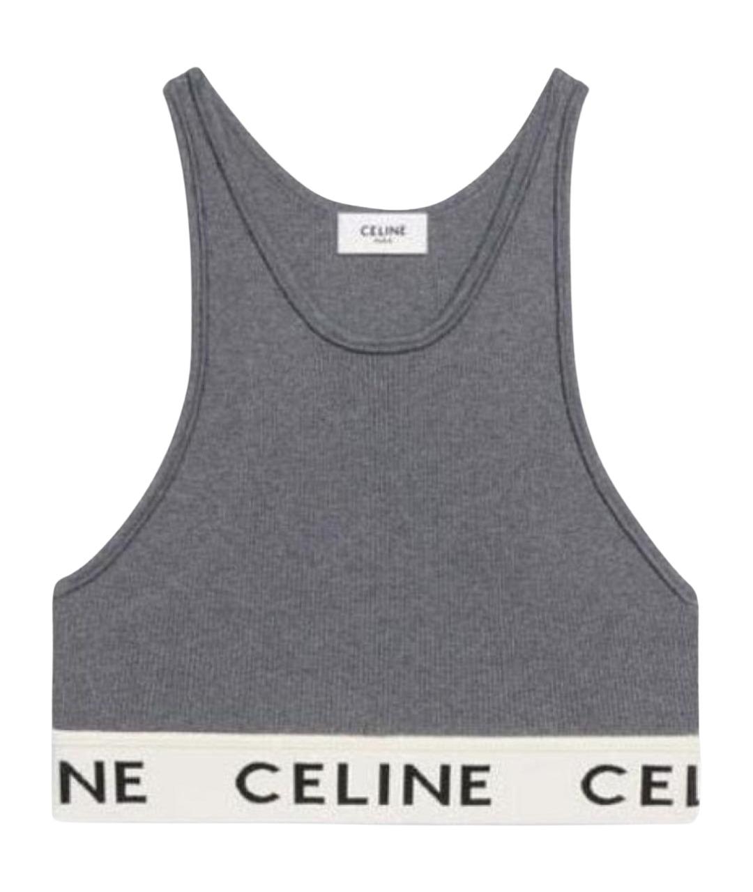 CELINE Серая хлопко-эластановая футболка, фото 1