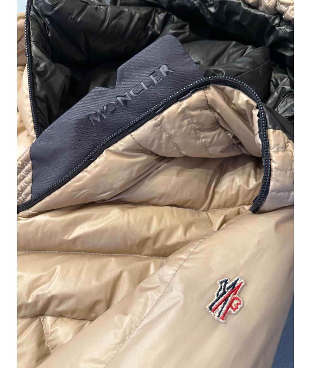 MONCLER Бежевый полиэстеровый пуховик, фото 6
