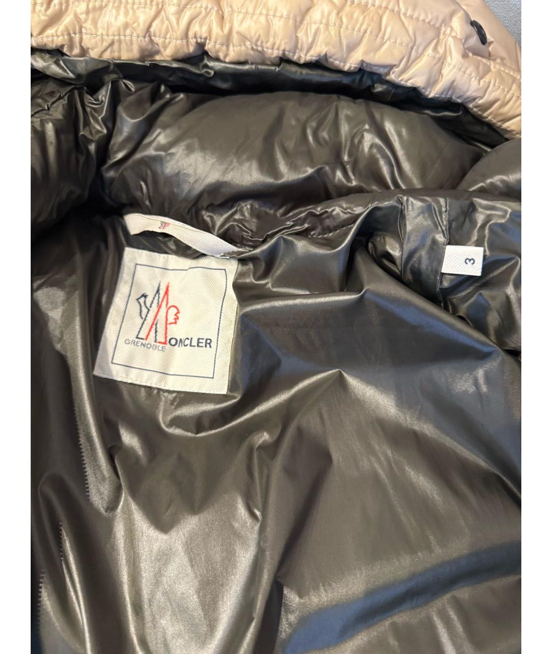 MONCLER Бежевый полиэстеровый пуховик, фото 4