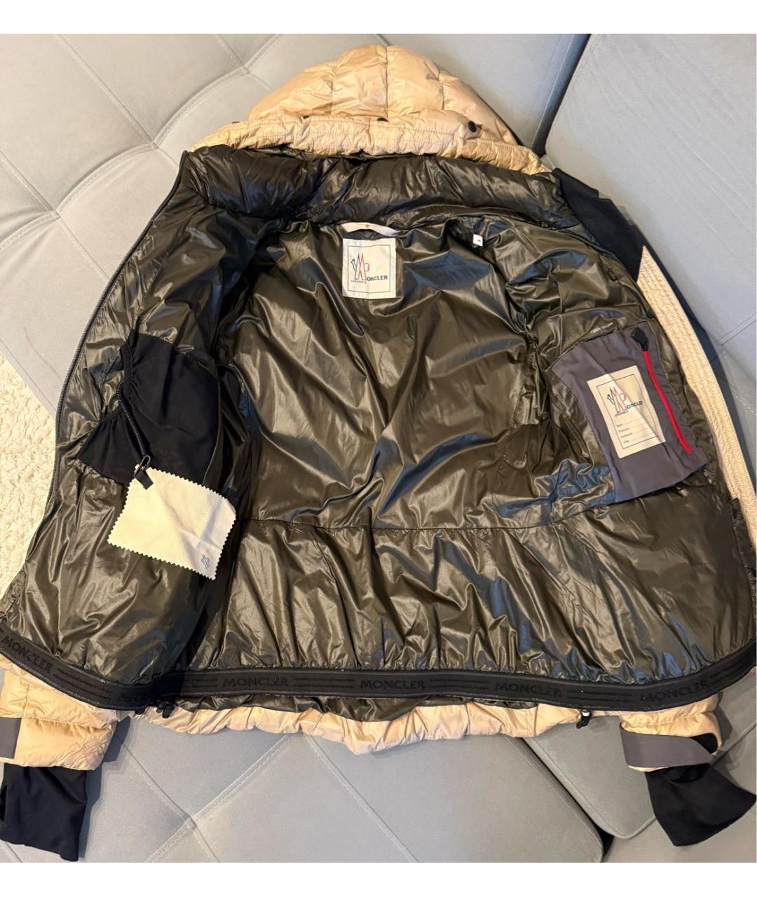 MONCLER Бежевый полиэстеровый пуховик, фото 2