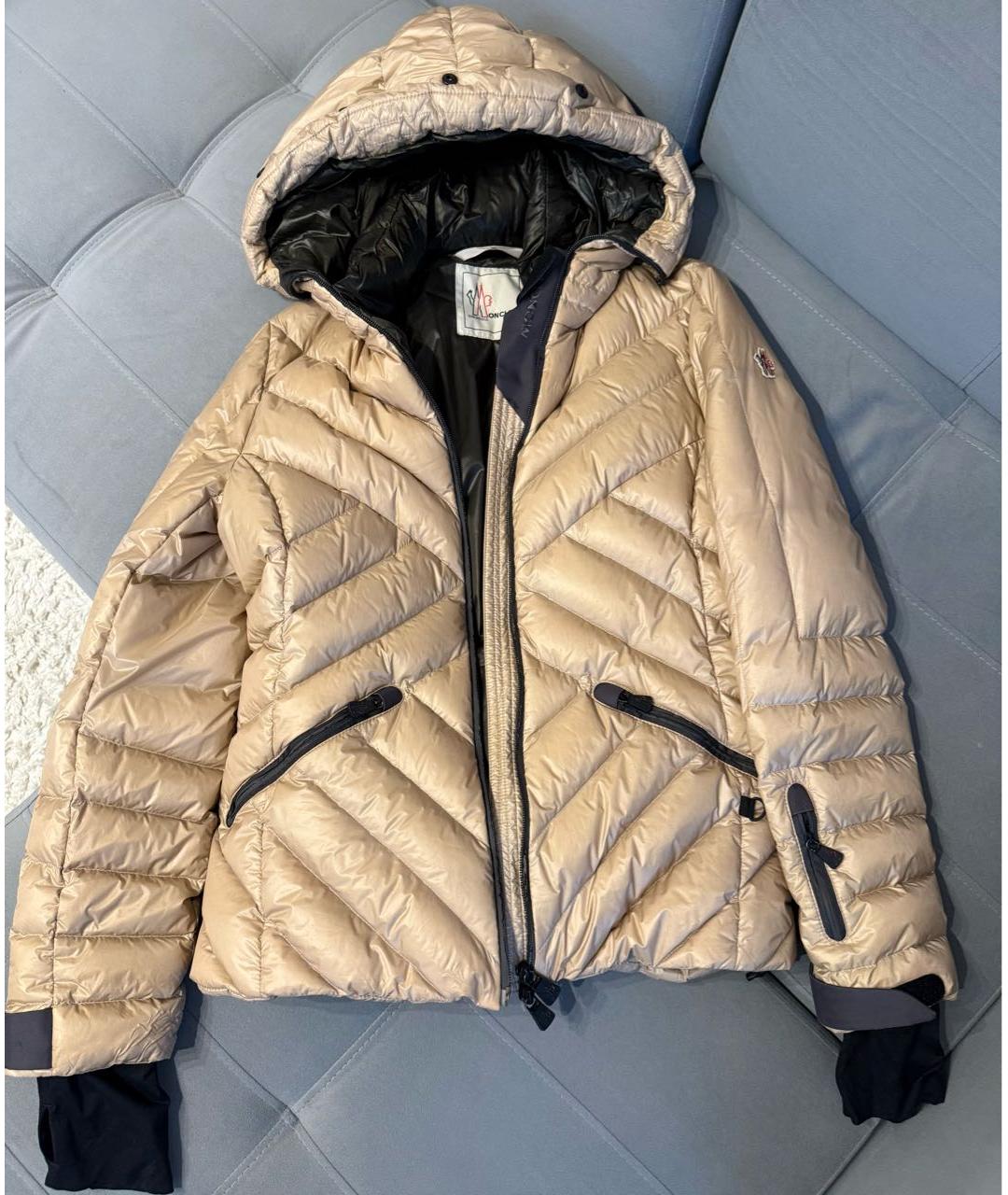 MONCLER Бежевый полиэстеровый пуховик, фото 9