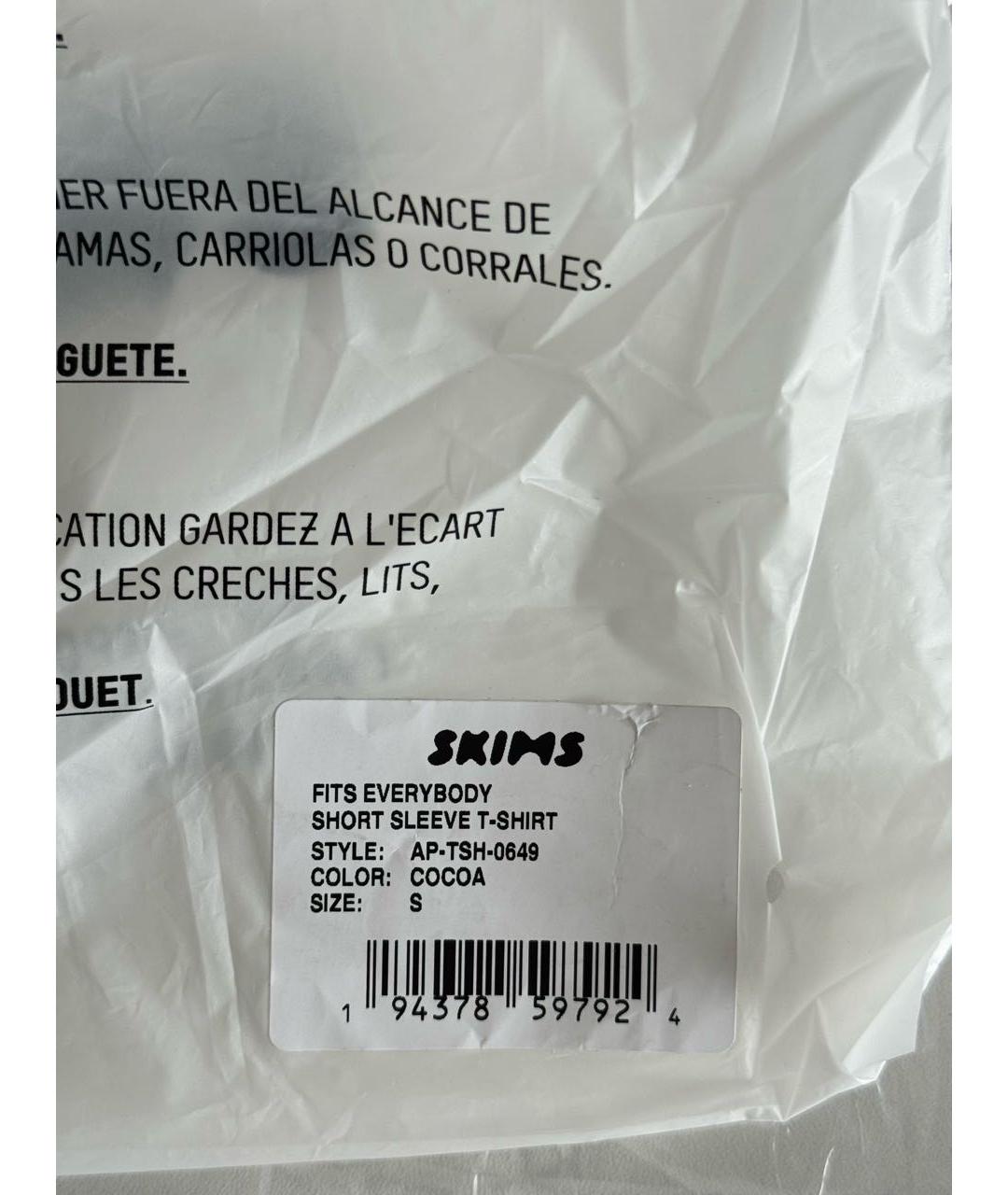 SKIMS Коричневая хлопко-эластановая футболка, фото 6