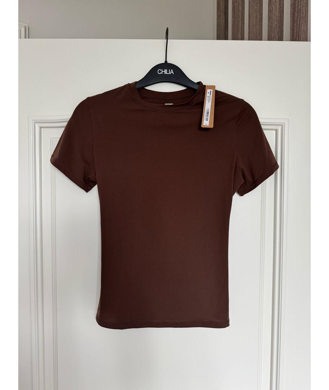 SKIMS Коричневая хлопко-эластановая футболка, фото 2
