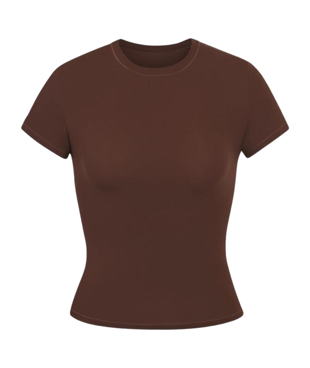 SKIMS Коричневая хлопко-эластановая футболка, фото 1