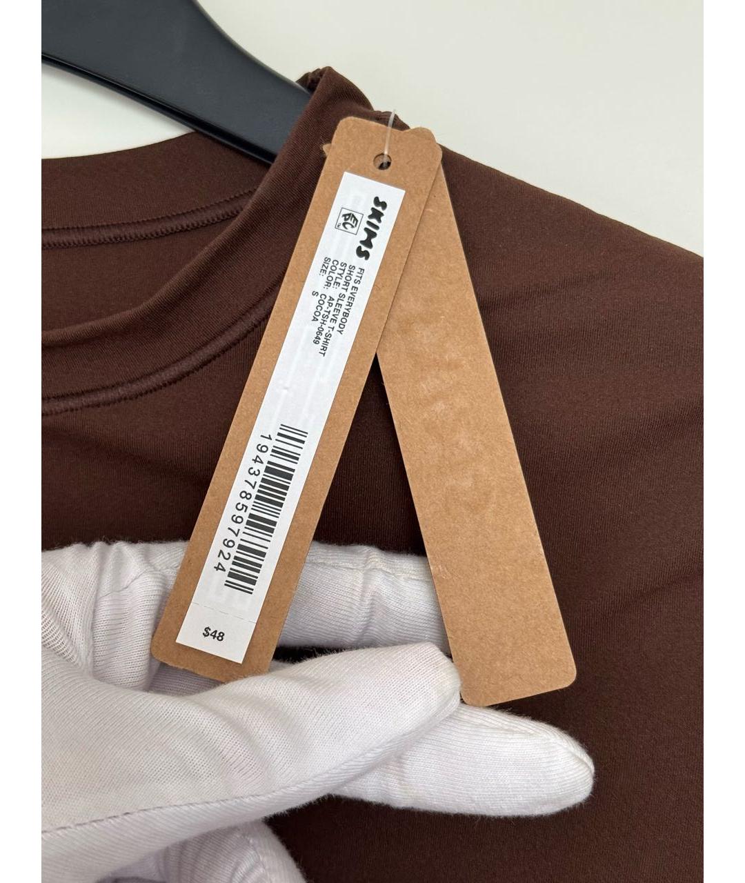 SKIMS Коричневая хлопко-эластановая футболка, фото 3
