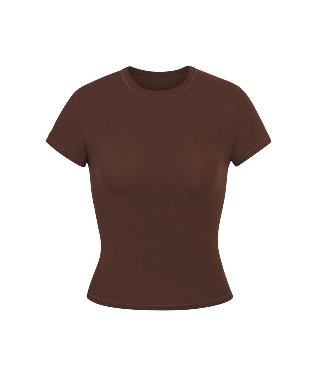 SKIMS Коричневая хлопко-эластановая футболка, фото 7