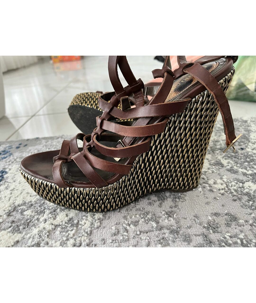 JUST CAVALLI Коричневые кожаные босоножки, фото 8