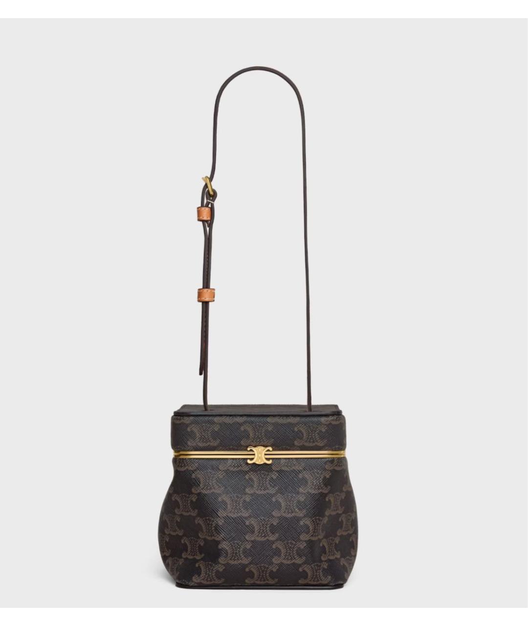 CELINE Коричневая кожаная сумка с короткими ручками, фото 4