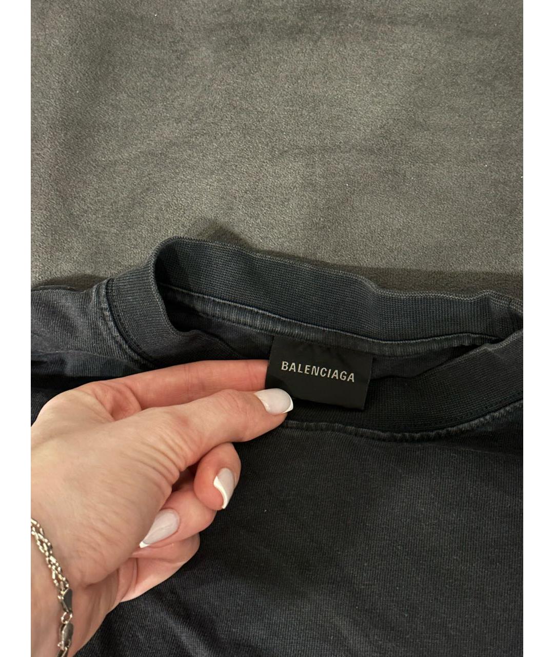 BALENCIAGA Черная хлопковая футболка, фото 3