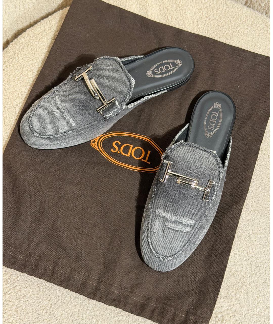 TOD'S Серые текстильные мюли, фото 7