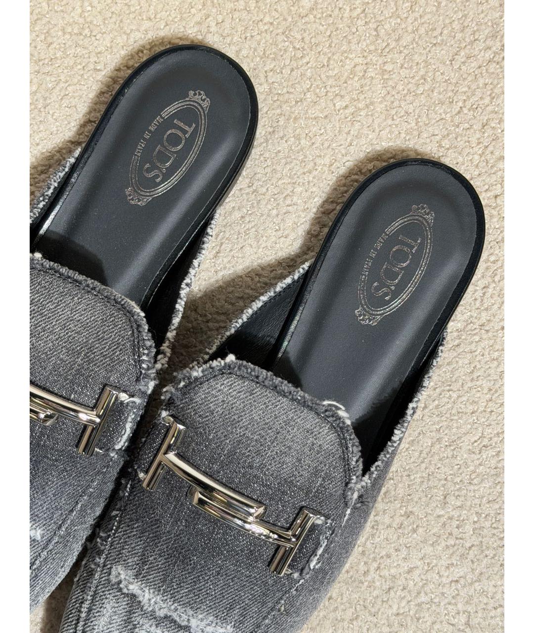 TOD'S Серые текстильные мюли, фото 3