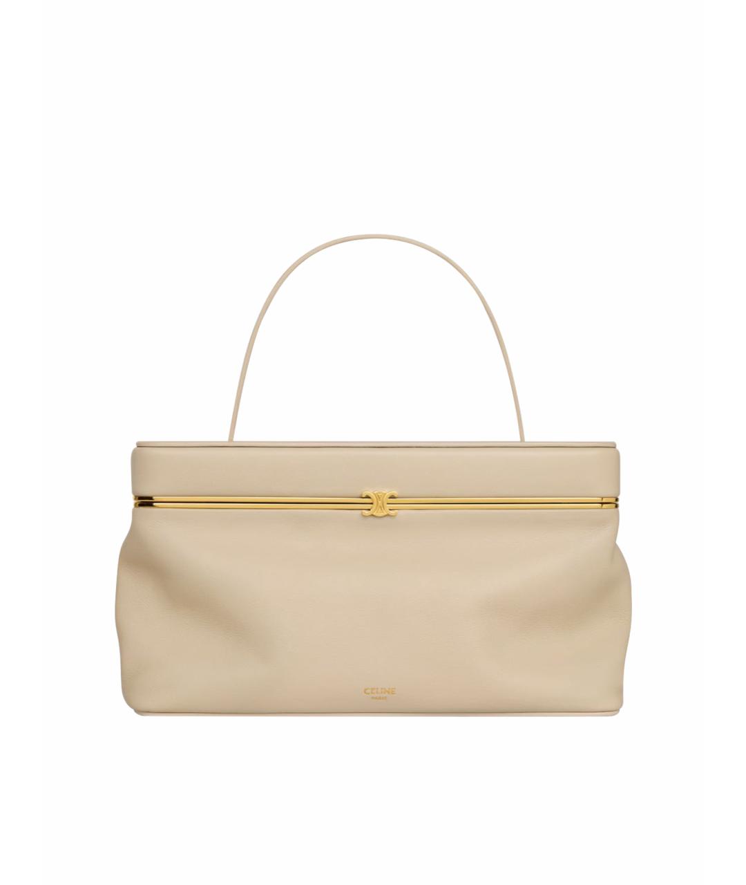 CELINE Бежевая кожаная сумка с короткими ручками, фото 1