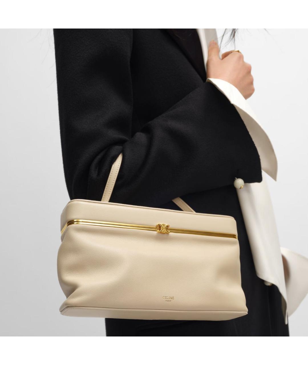 CELINE Бежевая кожаная сумка с короткими ручками, фото 4