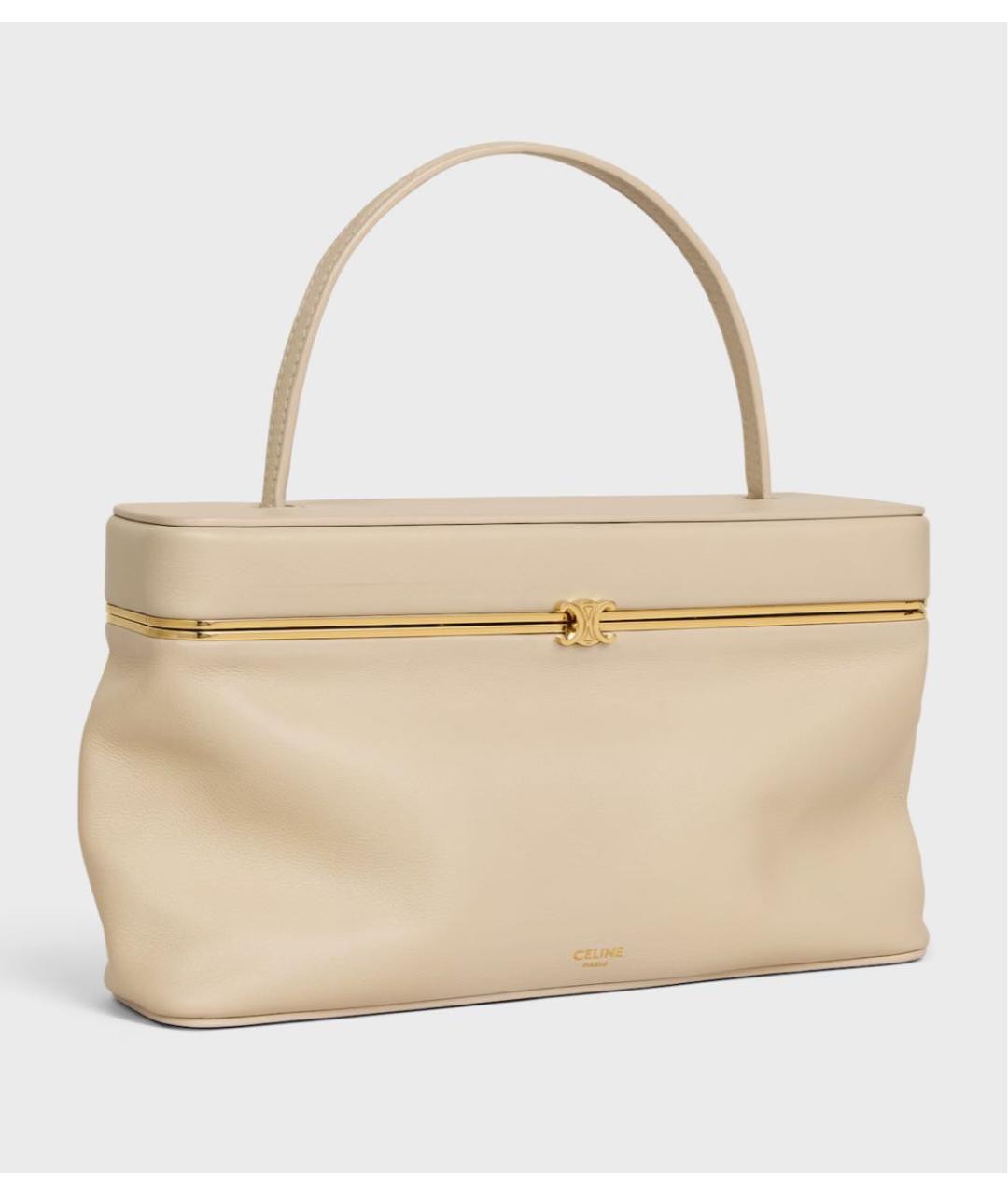 CELINE Бежевая кожаная сумка с короткими ручками, фото 2