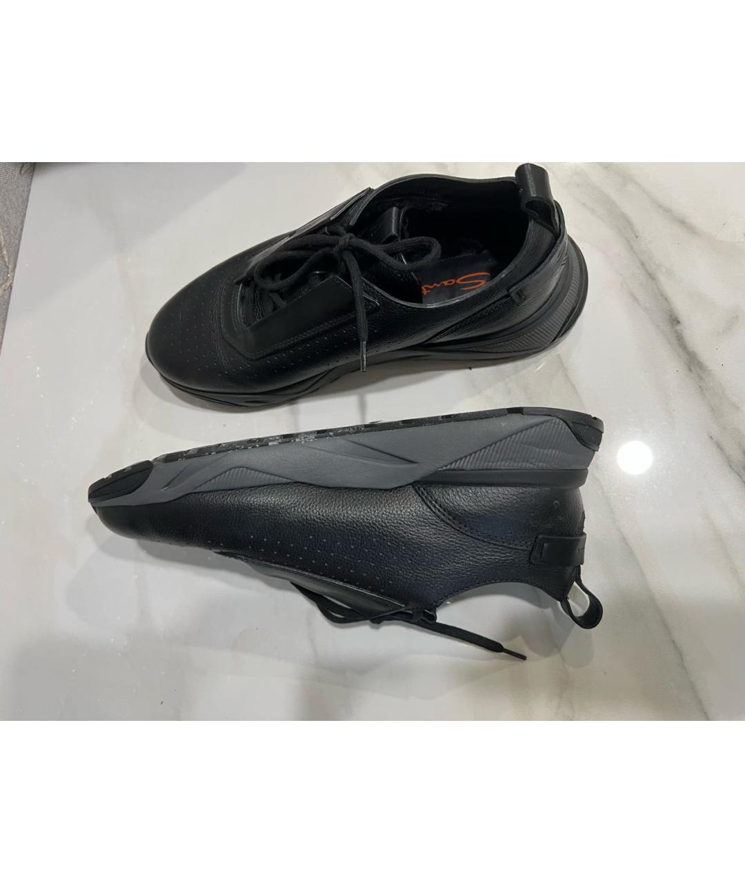 SANTONI Черные кожаные низкие кроссовки / кеды, фото 5