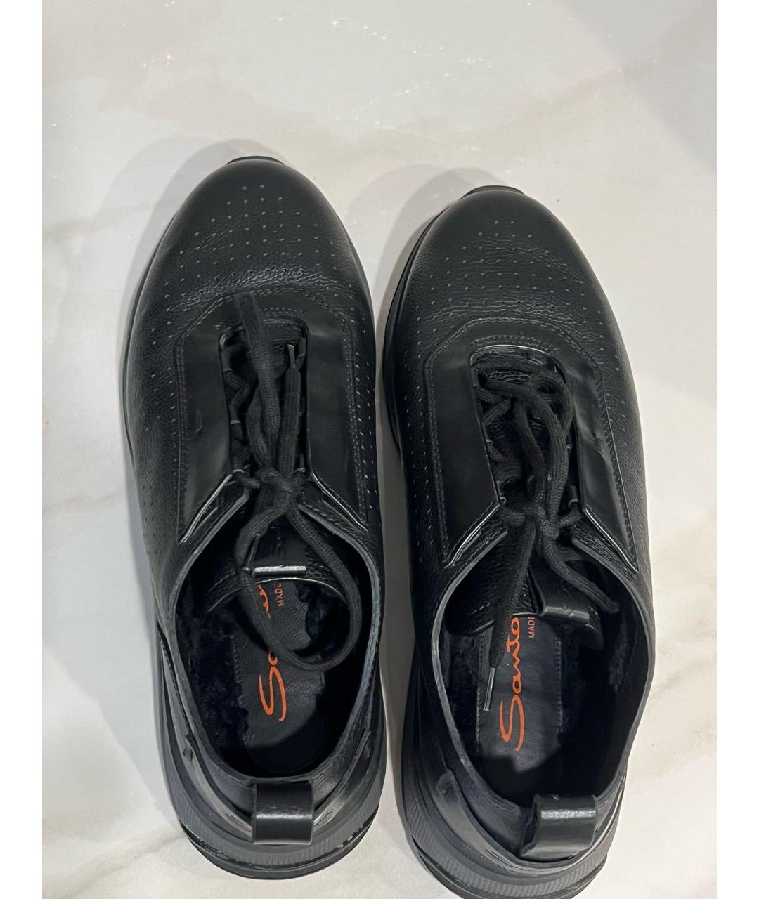 SANTONI Черные кожаные низкие кроссовки / кеды, фото 3