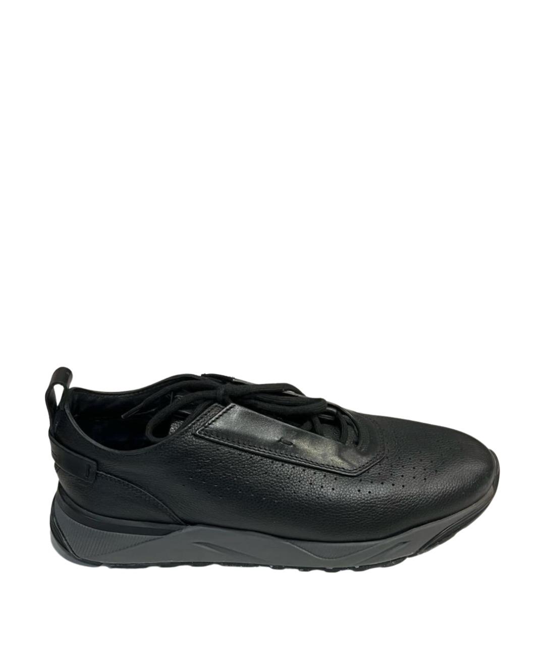 SANTONI Черные кожаные низкие кроссовки / кеды, фото 1