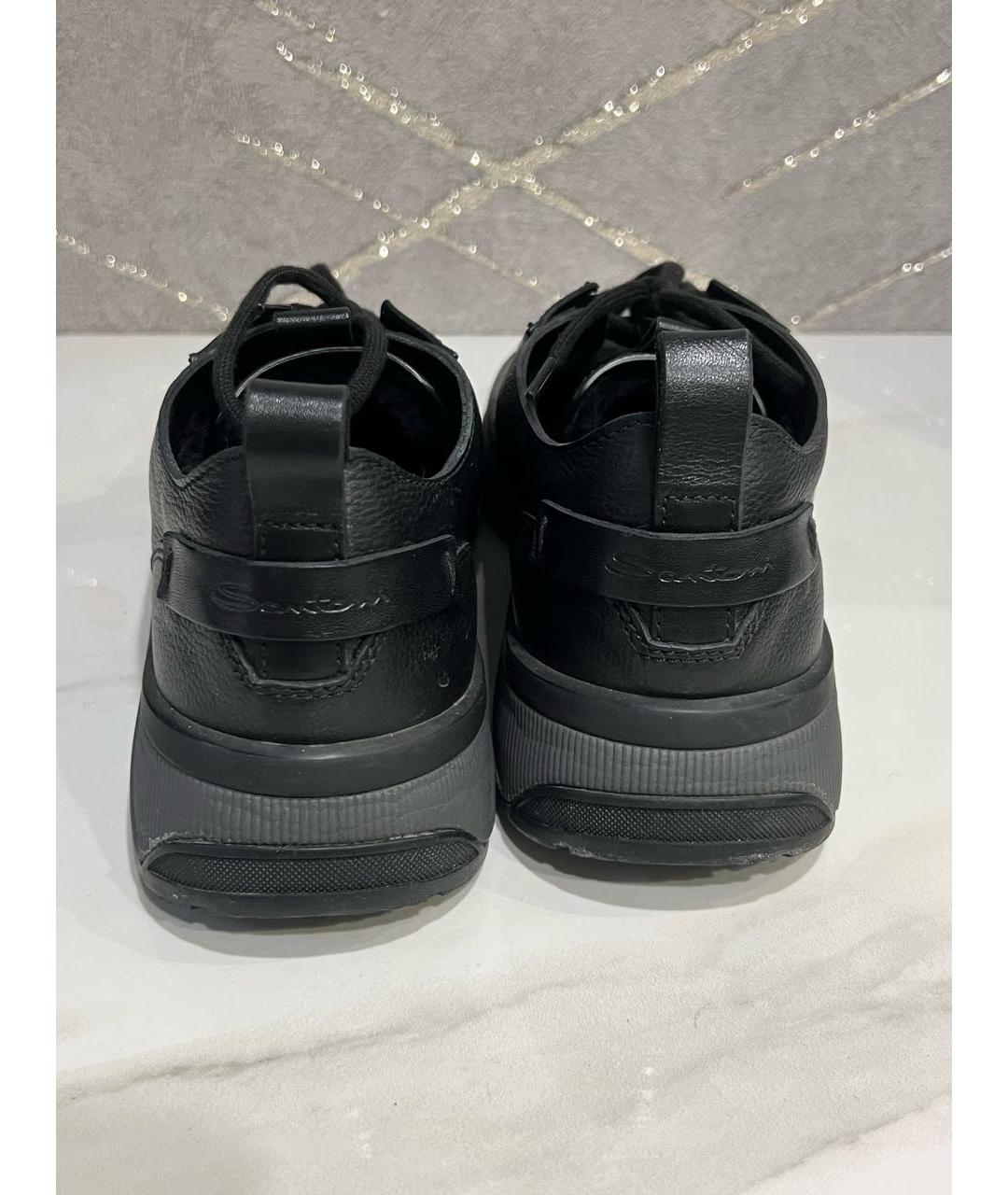 SANTONI Черные кожаные низкие кроссовки / кеды, фото 4