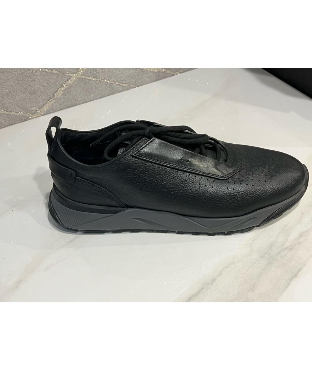 SANTONI Черные кожаные низкие кроссовки / кеды, фото 9