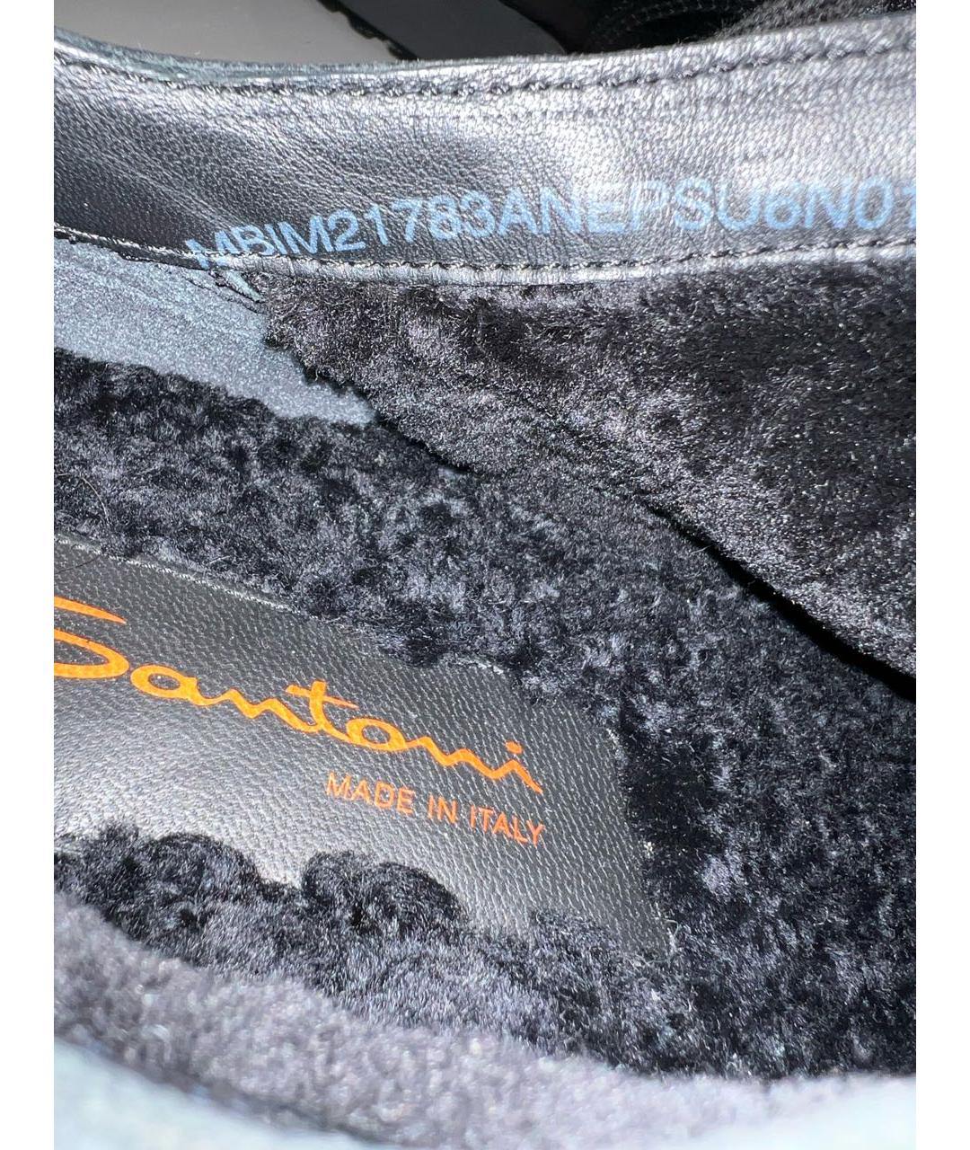 SANTONI Черные кожаные низкие кроссовки / кеды, фото 8