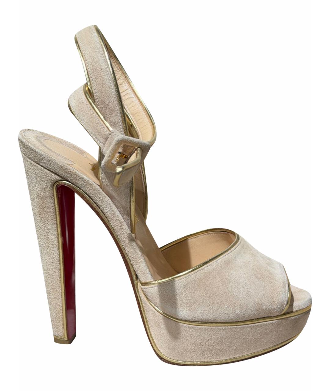 CHRISTIAN LOUBOUTIN Бежевые замшевые босоножки, фото 1