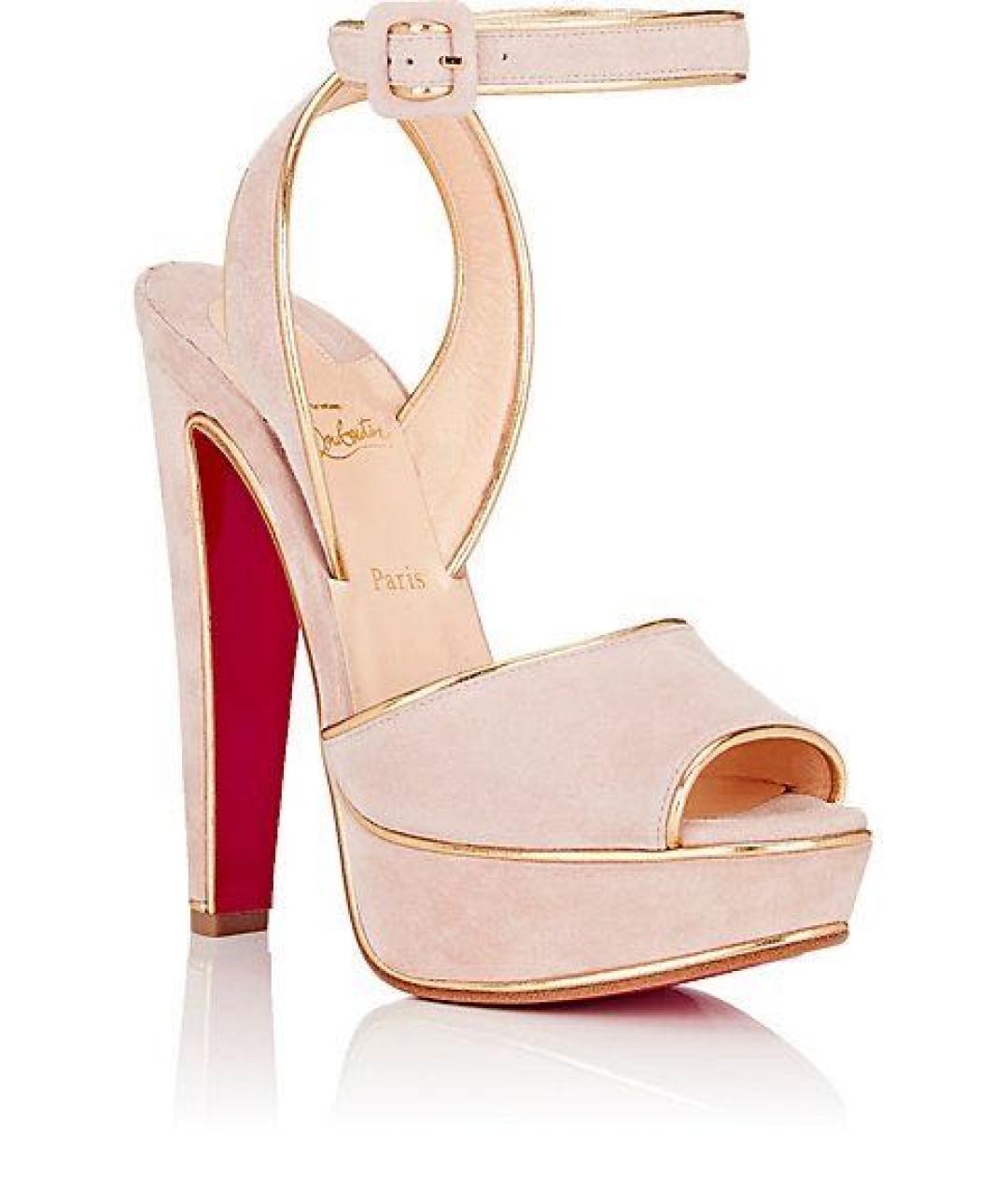 CHRISTIAN LOUBOUTIN Бежевые замшевые босоножки, фото 2