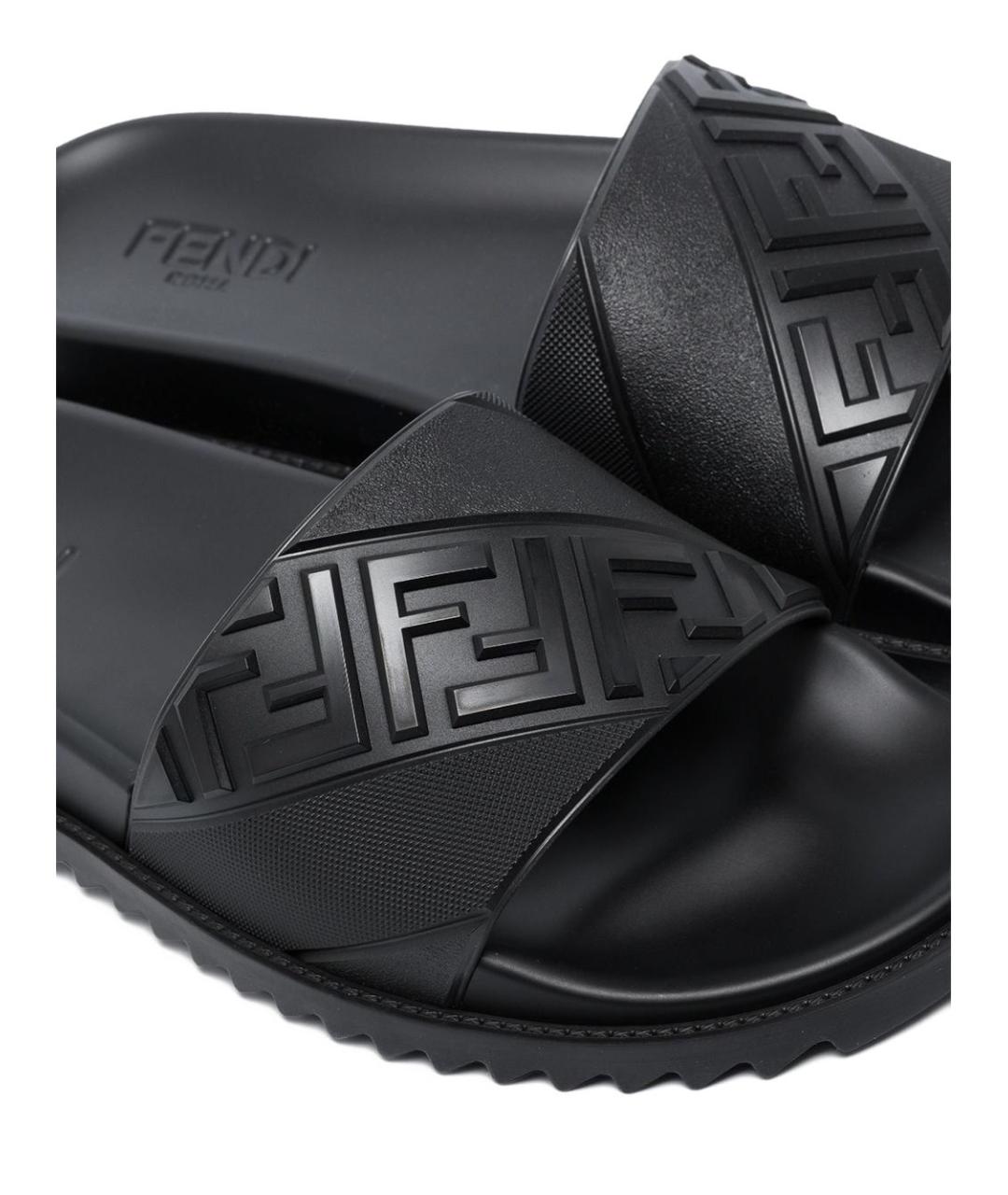 FENDI Черные синтетические шлепанцы, фото 5