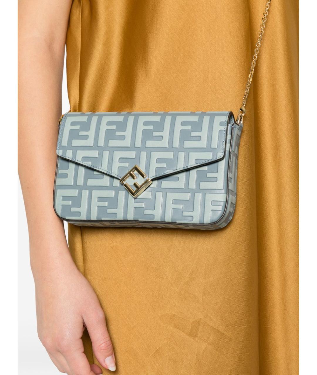 FENDI Голубая кожаная сумка через плечо, фото 2