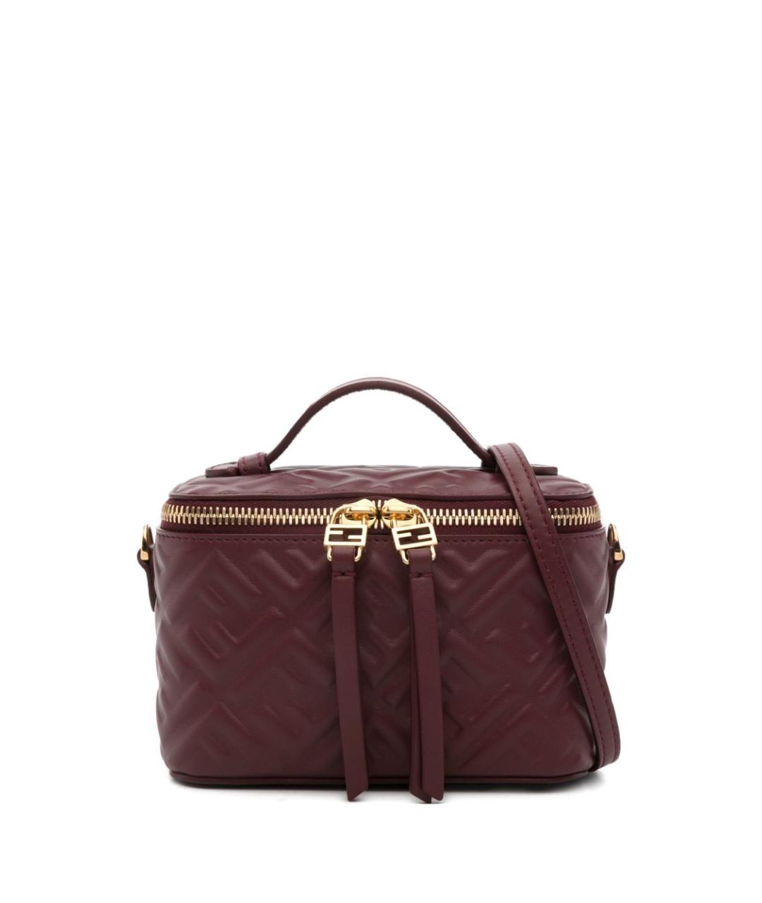 FENDI Бордовая кожаная сумка с короткими ручками, фото 1