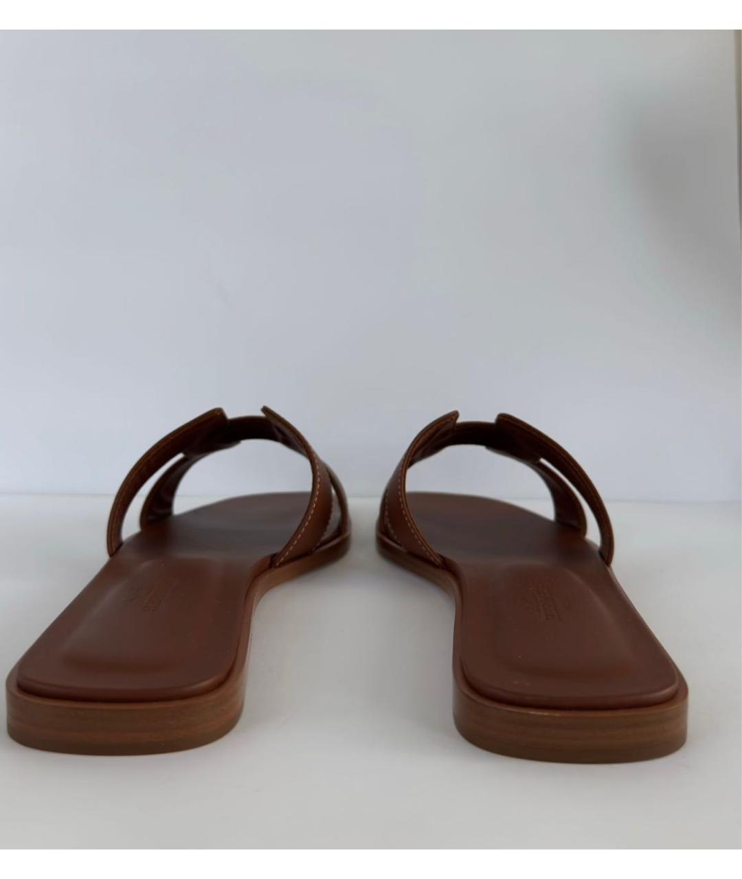 HERMES Коричневые кожаные шлепанцы, фото 3