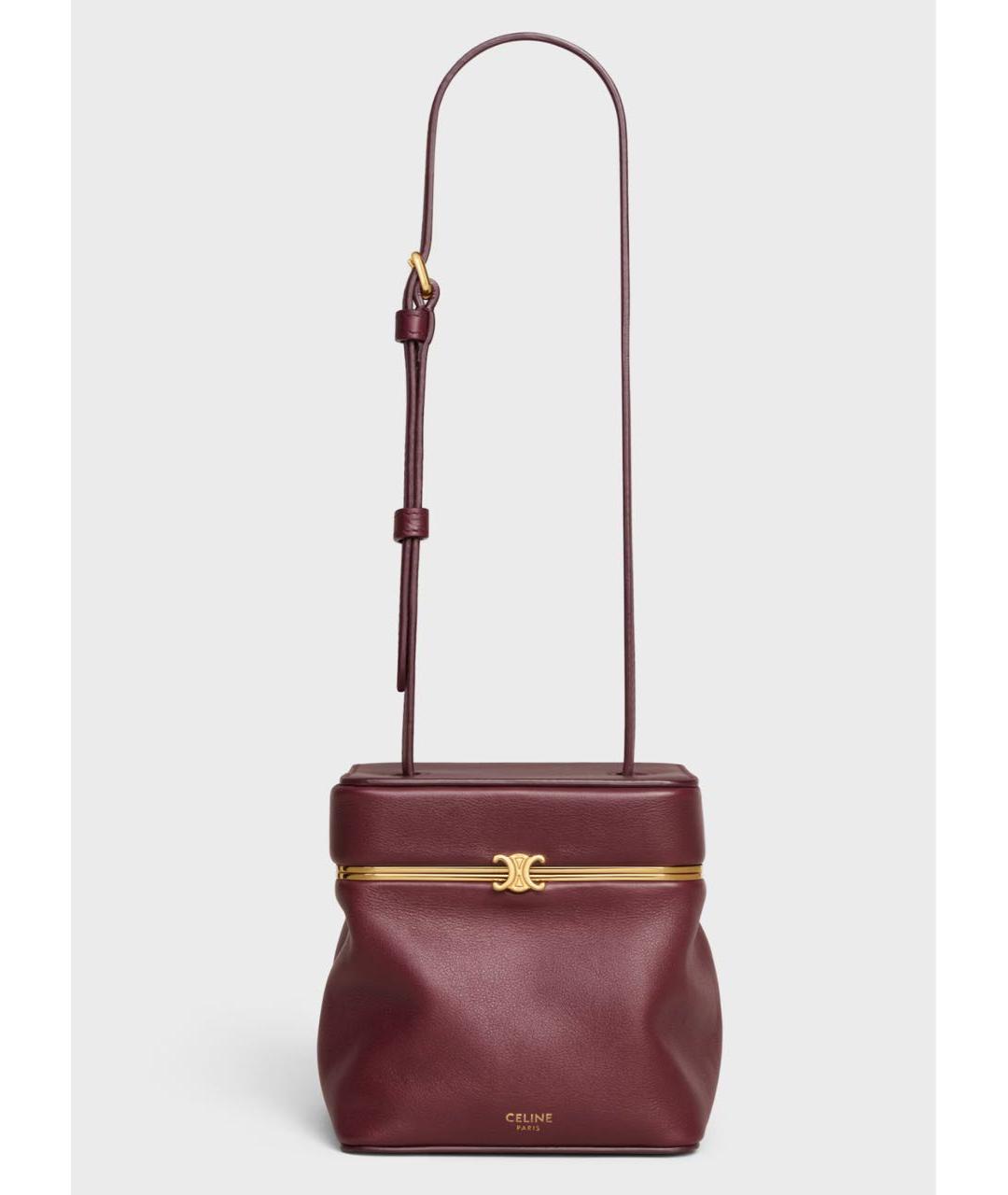 CELINE Бордовая кожаная сумка с короткими ручками, фото 3