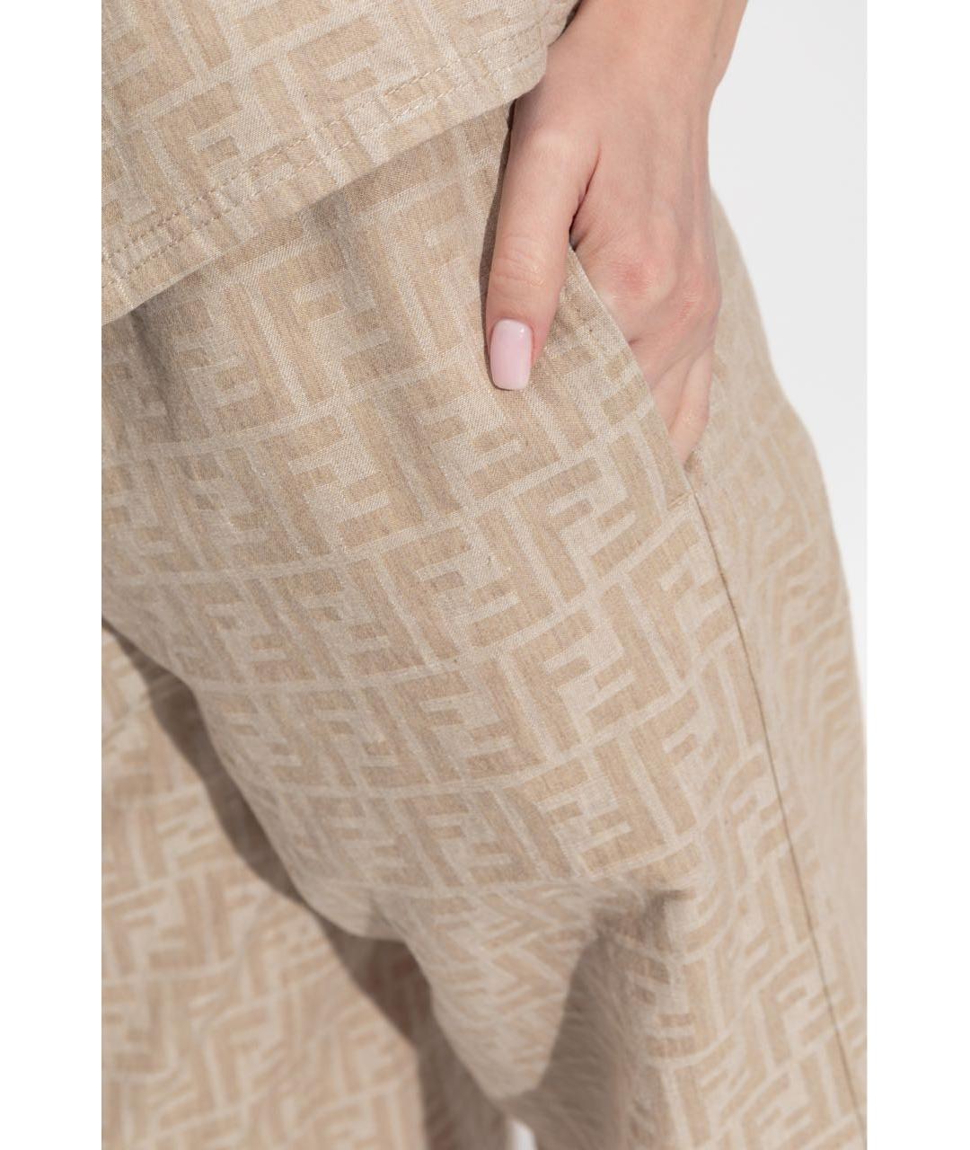 FENDI Бежевые хлопковые брюки широкие, фото 5