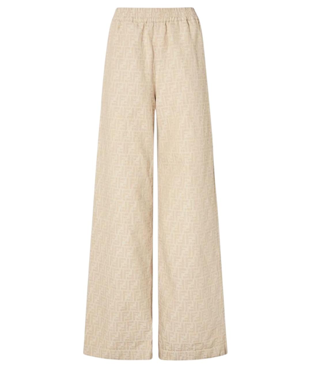 FENDI Бежевые хлопковые брюки широкие, фото 1