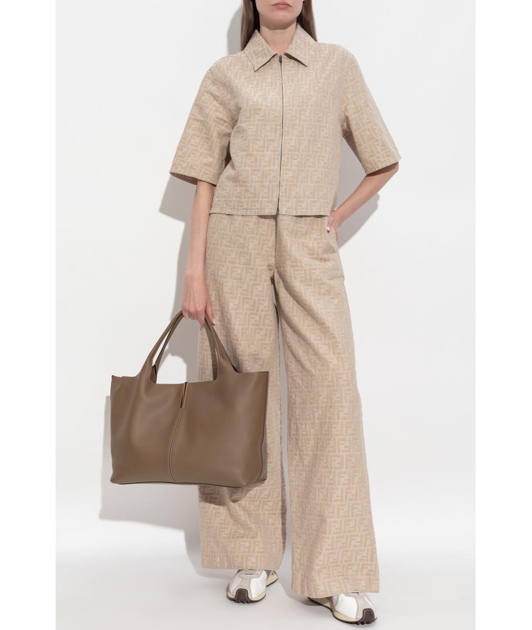 FENDI Бежевые хлопковые брюки широкие, фото 2